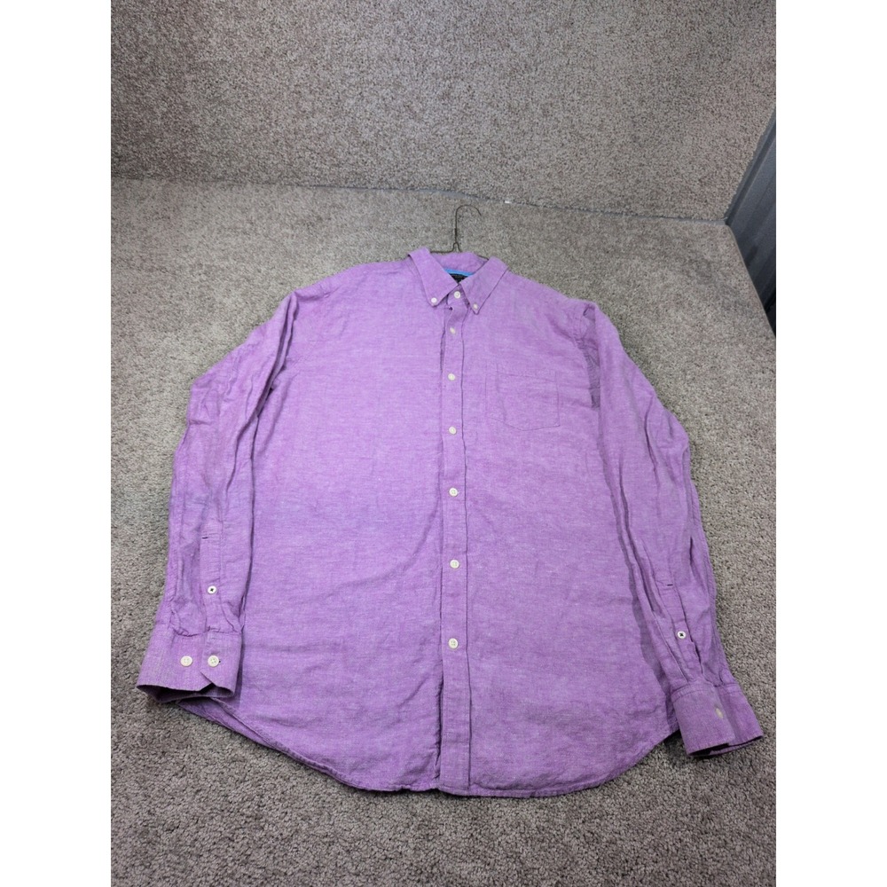 Banana Republic Men Slim Fit Linen Cotton Button Down Shirt Purple XL